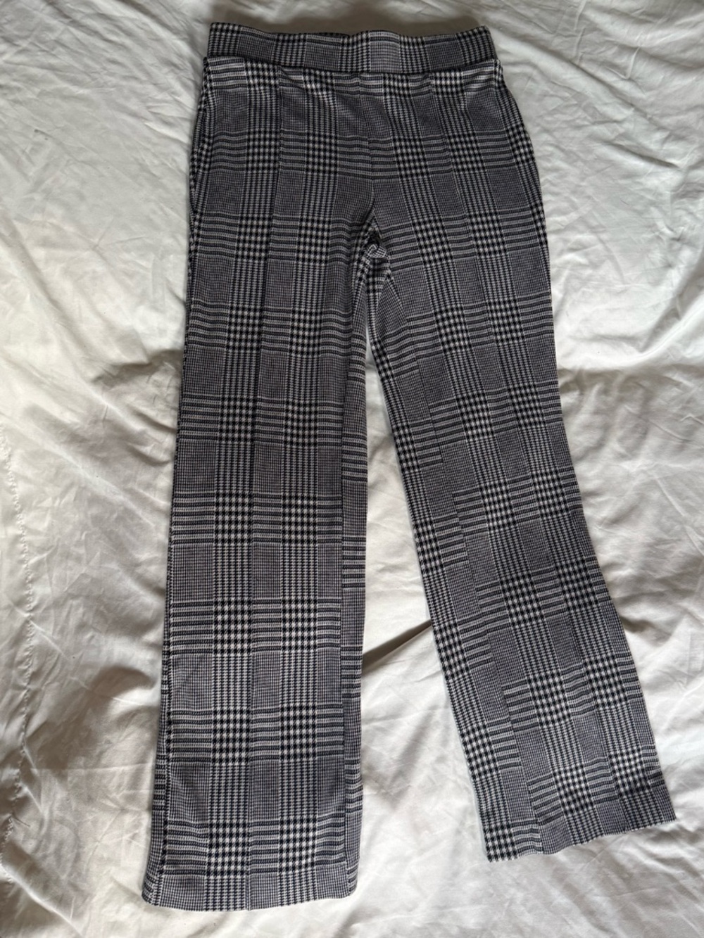Women's Black & White Plaid Boot Cut Pants